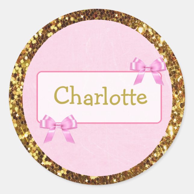 Personalized Name Sticker with cute pink and gold (Front)
