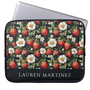Personalized Name Strawberries and Blossom Laptop Sleeve
