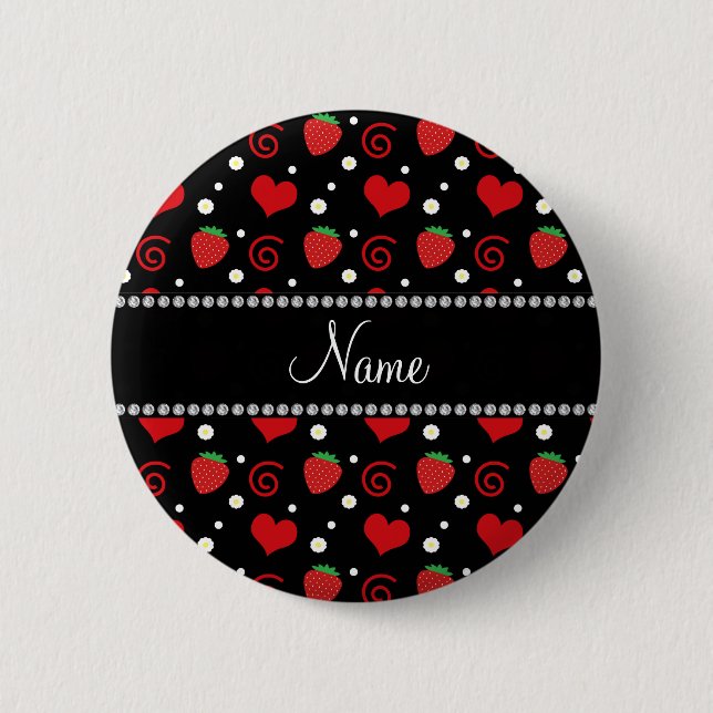 Personalized name strawberry flowers swirls 2 inch round button (Front)