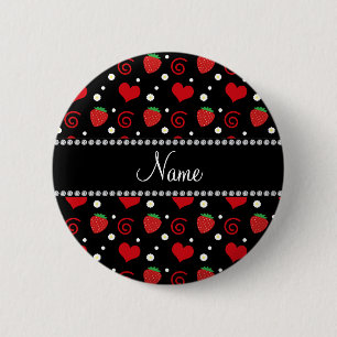 Personalized name strawberry flowers swirls 2 inch round button