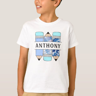 Personalized Name Student Pencil Blue T-shirt