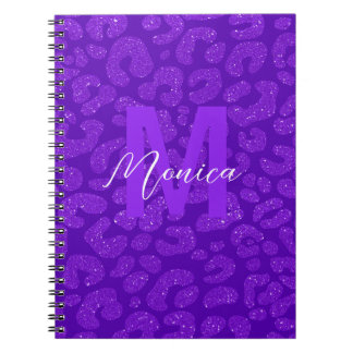 Personalized Name Stylish Glitter Blue Leopard Notebook
