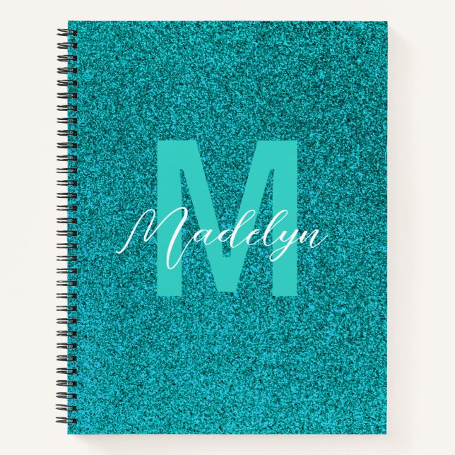 Personalized Name Stylish Glitter green Notebook (Front)