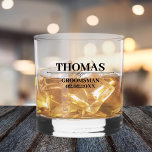 Personalized Name Stylish Groomsman Proposal  Whiskey Glass<br><div class="desc">Looking for a unique way to ask your friends to be your groomsman? Check out our personalized whiskey glasses! Add their name, date and role to create a truly special gift they'll love. Our stylish, classic and modern design is perfect for any wedding theme. These glasses make a great addition...</div>