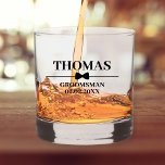 Personalized Name Stylish Groomsman Proposal Whiskey Glass<br><div class="desc">Looking for a unique way to ask your friends to be your groomsman? Check out our personalized whiskey glasses! Add their name, date and role to create a truly special gift they'll love. Our stylish, classic and modern design is perfect for any wedding theme. These glasses make a great addition...</div>