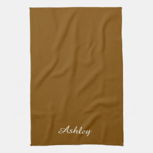 Personalized Name Stylish Modern Elegant Brown Kitchen Towel