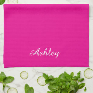Personalized Name Stylish Modern Elegant Hot Pink Kitchen Towel