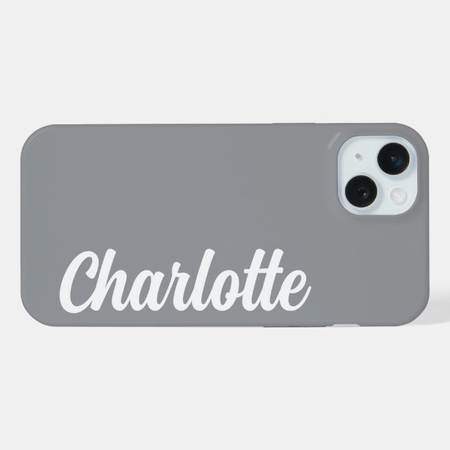 Personalized Name Stylish Modern Minimal Dark Grey iPhone Case (Back Horizontal)