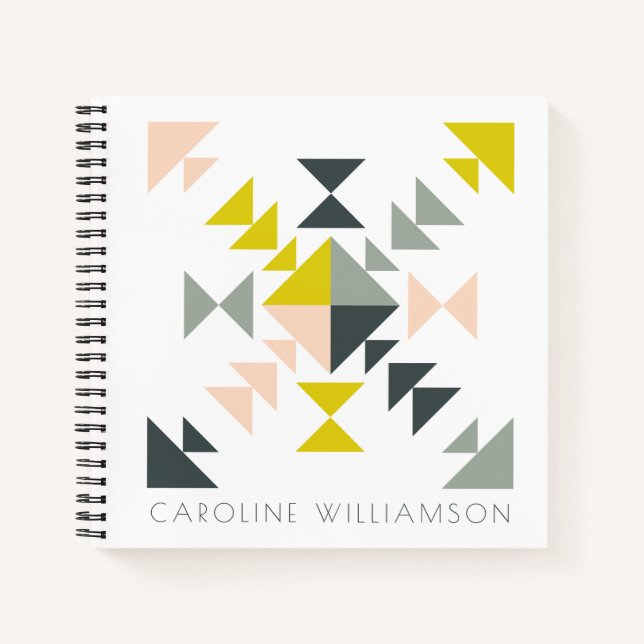 Personalized Name Stylish Modern Quilt Geometric Notebook (Front)
