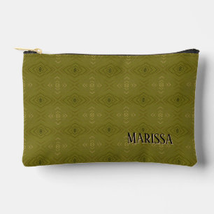 Personalized Name Subtle Diamond Pattern Green Accessory Pouch