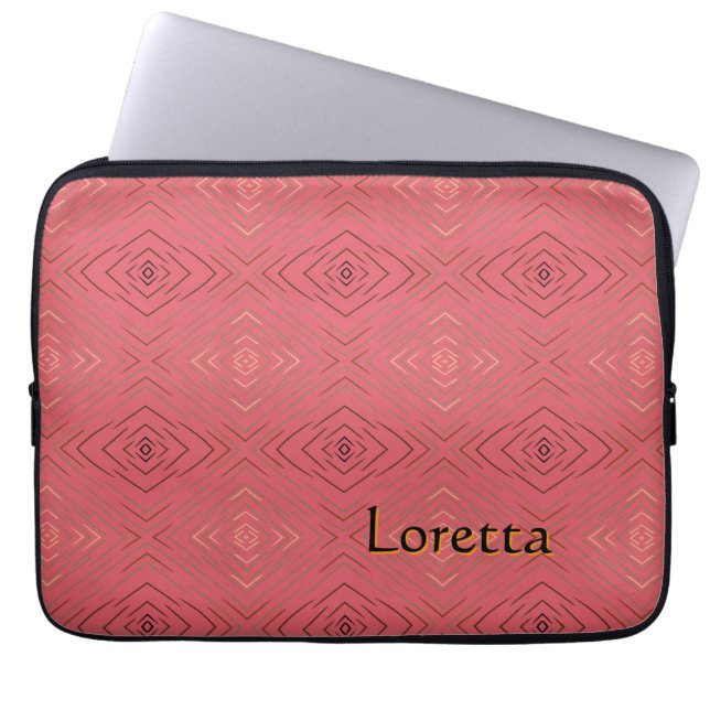 Personalized Name Subtle Diamond Pattern Pink  Laptop Sleeve (Front)