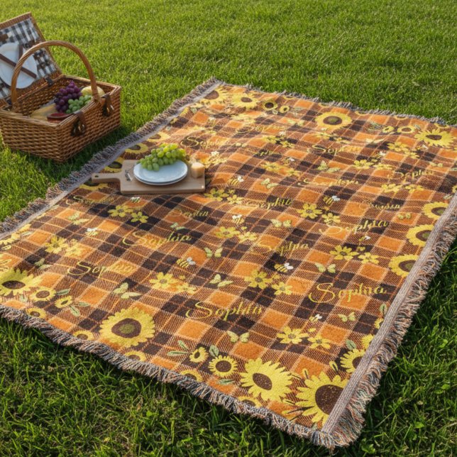 Personalized Name Sunflower Cozy Farm Throw Blanket (Creator Uploaded)
