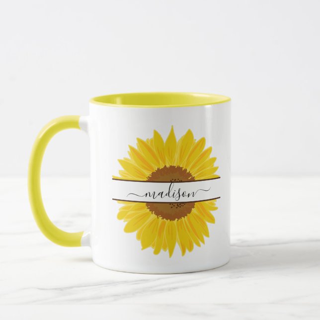 Personalized name Sunflower Monogram Split in two  Mug (Left)