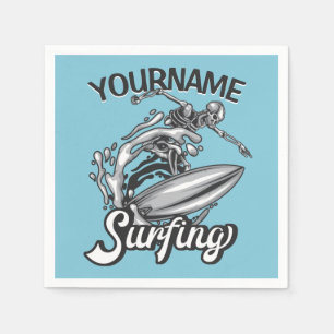 Personalized NAME Surfer Big Wave Skeleton Surfing Napkin