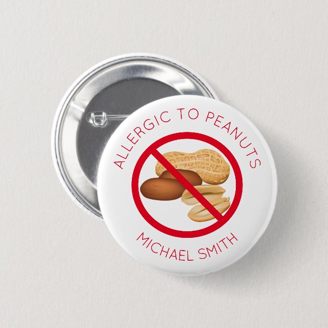 Personalized Name Tag Peanut Allergy Button (Front & Back)