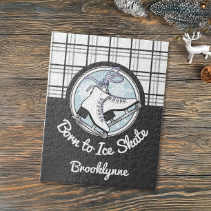 Personalized Name Tartan Pattern Ice Skating Jigsaw Puzzle
