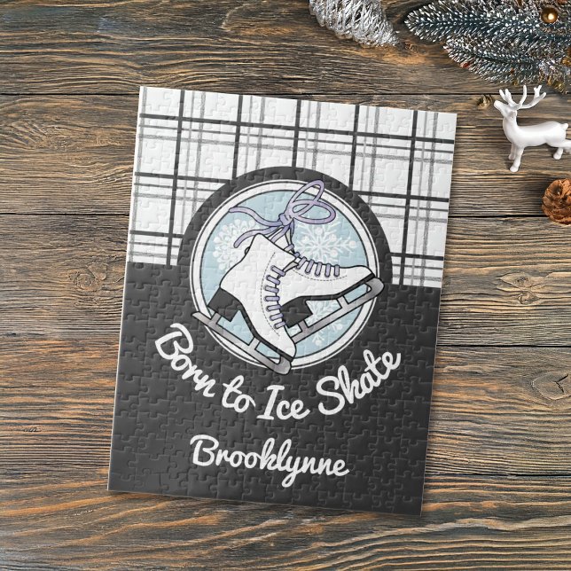 Personalized Name Tartan Pattern Ice Skating Jigsaw Puzzle (Creator Uploaded)