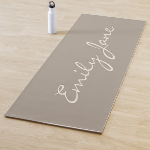 Personalized Name Taupe Elegant Handwritten Script Yoga Mat
