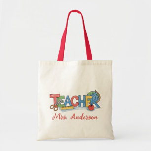 Personalized Name Teacher Apple Pencil scissor    Tote Bag