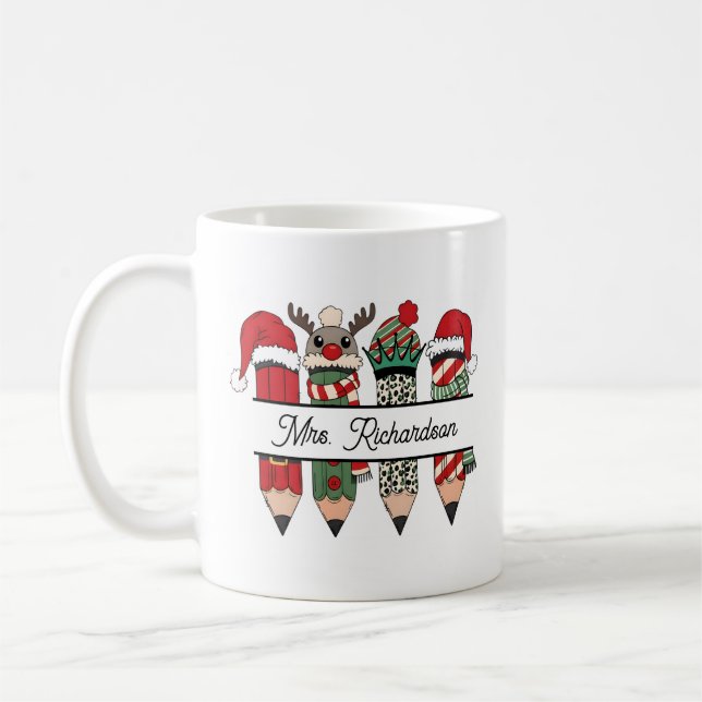 Personalized Name Teacher Appreciation Christmas Coffee Mug (Left)