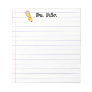 Personalized Name Teacher Cute Smiling Pencil Notepad