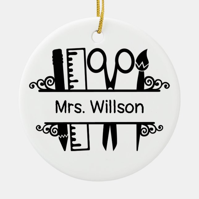 Personalized Name Teacher School Supplies  Ceramic Ornament (Front)