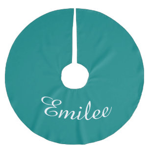 Personalized Name Teal Green Holiday Christmas Brushed Polyester Tree Skirt
