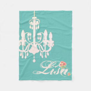 Personalized Name Teal with Pink Chandelier  Fleece Blanket
