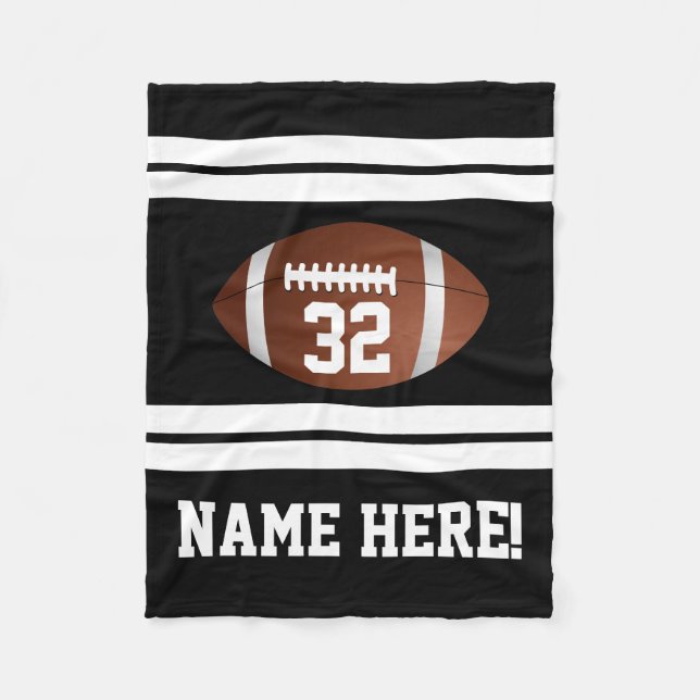 Personalized Name Team Colours Black Football Fleece Blanket (Front)