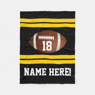 Personalized Name Team Colours Black/Gold Football Fleece Blanket