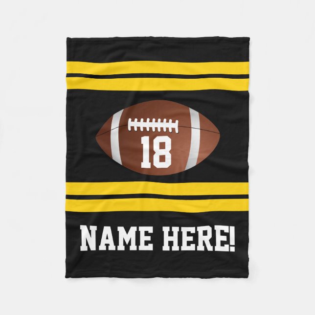 Personalized Name Team Colours Black/Gold Football Fleece Blanket (Front)