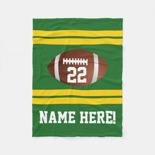 Personalized Name Team Colours Green/Gold Football Fleece Blanket (Front)