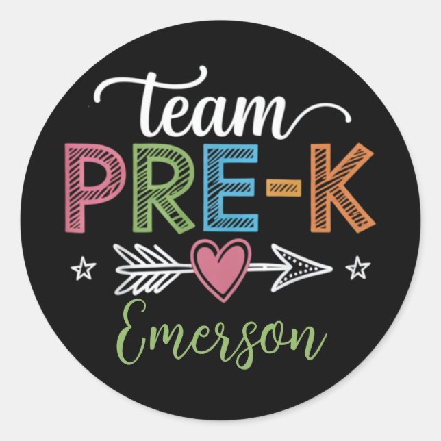 Personalized Name Team Pre-K PreSchool Teacher  Classic Round Sticker (Front)