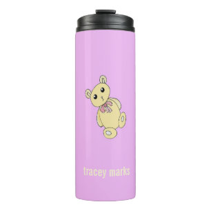 Personalized name teddy bears on purple thermal tumbler
