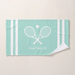 Personalized Name Tennis Aqua Blue Stripes Hand Towel<br><div class="desc">Here at AdeliaGifts we love this Custom Name Tennis Aqua Blue & White Striped Hand Towel and we think you will love it too.
The perfect gift or just treat yourself!
We have a HUGE selection of products with most designs available for Men, Women and Kids. Check them out!</div>