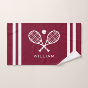 Personalized Name Tennis Burgundy Stripes Hand Towel