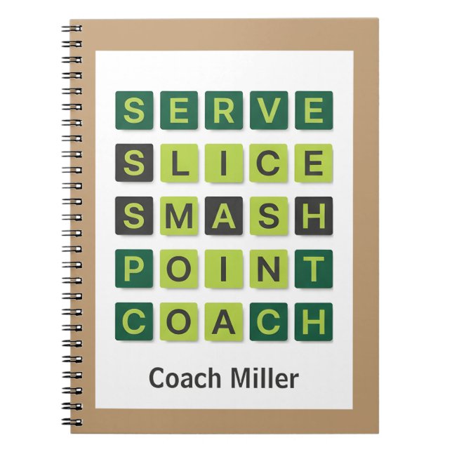 Personalized Name Tennis Coach Wordle Style Notebook (Front)