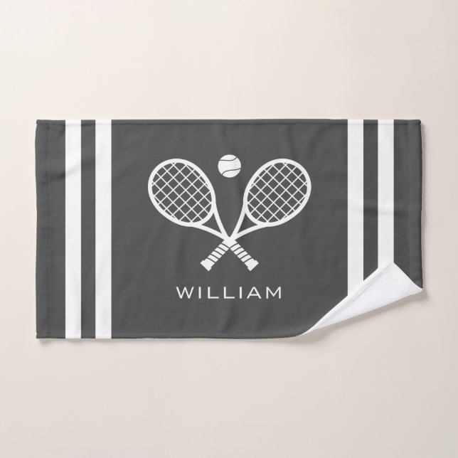 Personalized Name Tennis Dark Grey Stripes  Hand Towel (Hand Towel)