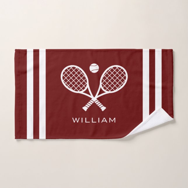 Personalized Name Tennis Dark Red Stripes  Hand Towel (Hand Towel)