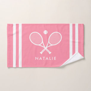 Personalized Name Tennis Pink Stripes Hand Towel
