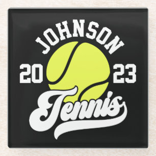 Personalized NAME Tennis Player Racket Ball Court Glass Coaster