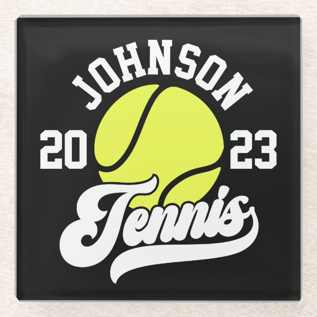 Personalized NAME Tennis Player Racket Ball Court Glass Coaster (Front)