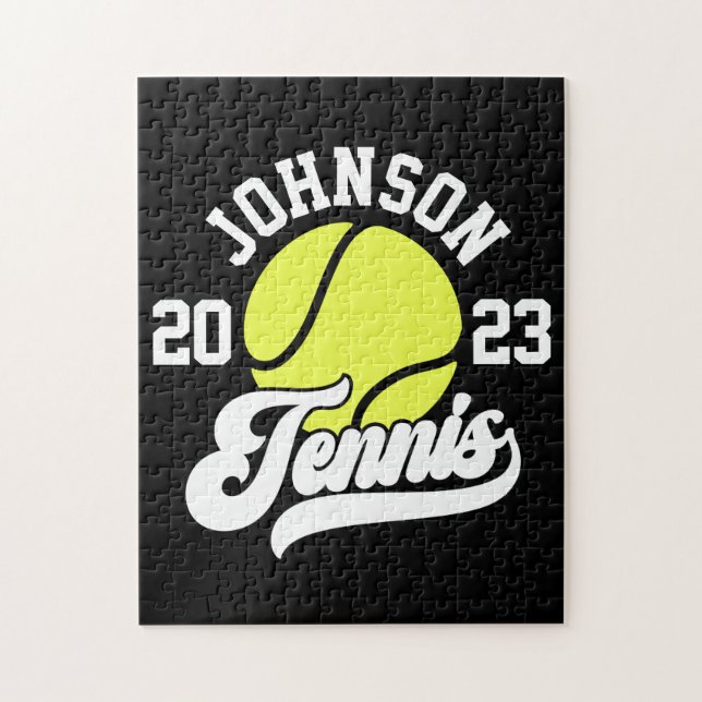 Personalized NAME Tennis Player Racket Ball Court Jigsaw Puzzle (Vertical)