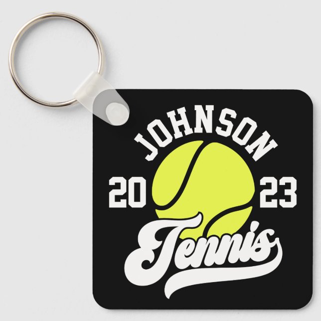 Personalized NAME Tennis Player Racket Ball Court Keychain (Front)