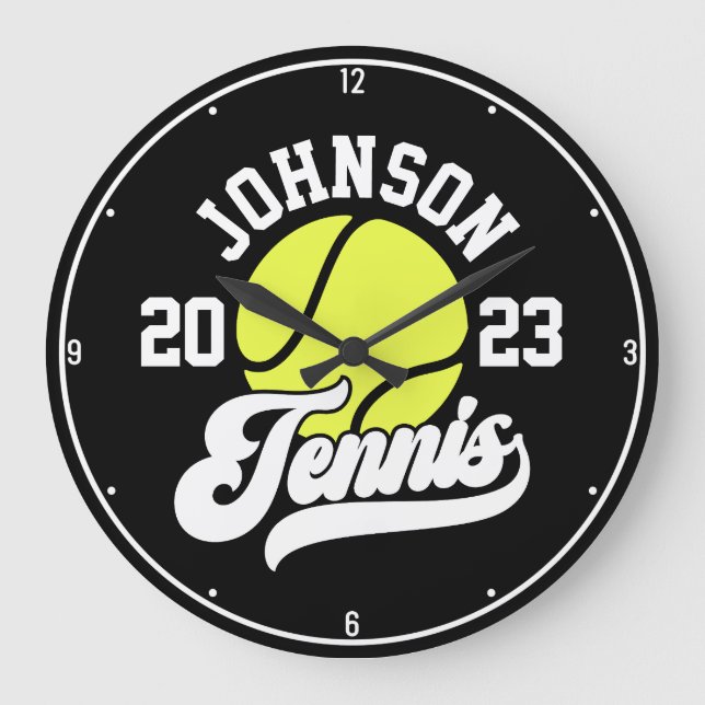 Personalized NAME Tennis Player Racket Ball Court Large Clock (Front)