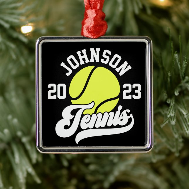 Personalized NAME Tennis Player Racket Ball Court Metal Ornament (Tree)