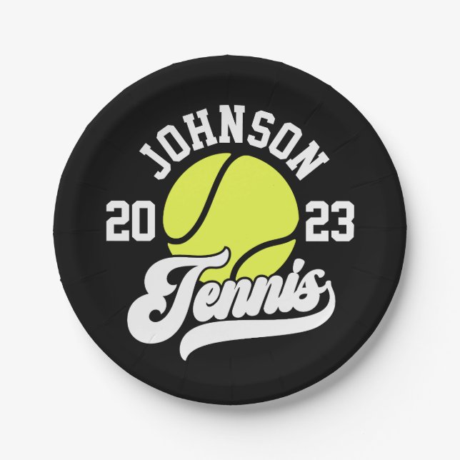 Personalized NAME Tennis Player Racket Ball Court Paper Plate (Front)