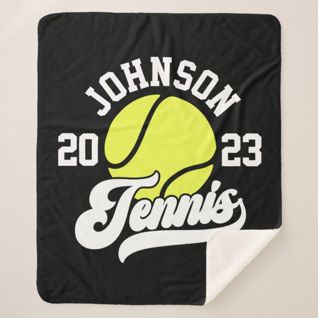 Personalized NAME Tennis Player Racket Ball Court Sherpa Blanket (Front)