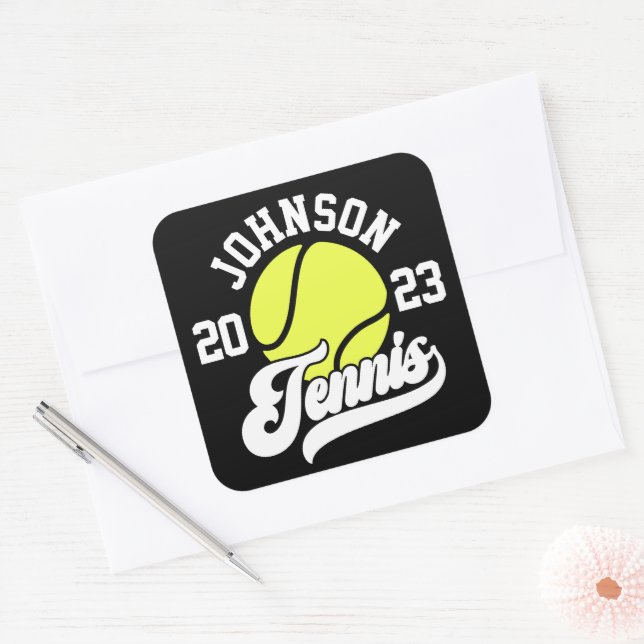 Personalized NAME Tennis Player Racket Ball Court Square Sticker (Envelope)