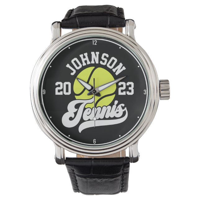 Personalized NAME Tennis Player Racket Ball Court Watch (Front)